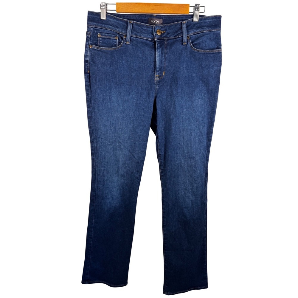 NYDJ‎ Marilyn Straight Jeans Womens Size 12 Dark Wash High Rise